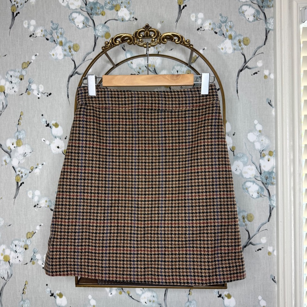 J.Crew Brown Houndstooth Wool Blend A-Line Mini Skirt Size 4
